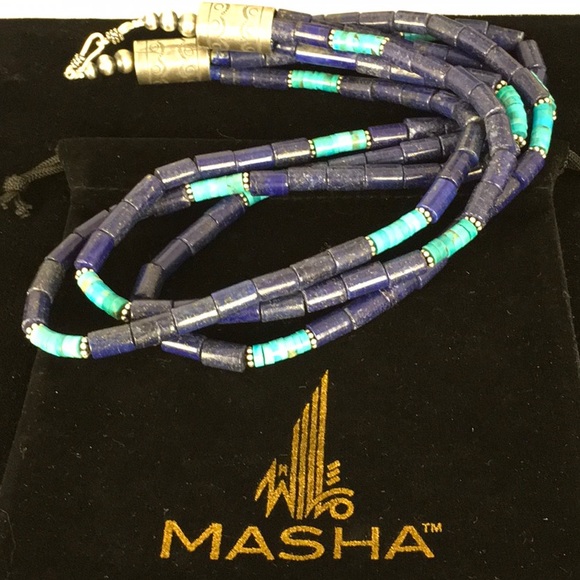 Blue Lapis Turquoise Sterling Silver Necklace - Picture 4 of 8